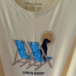 EUC Life Is Good Beach Chair Dog Tee - Yellow and Blue. Size-XXL